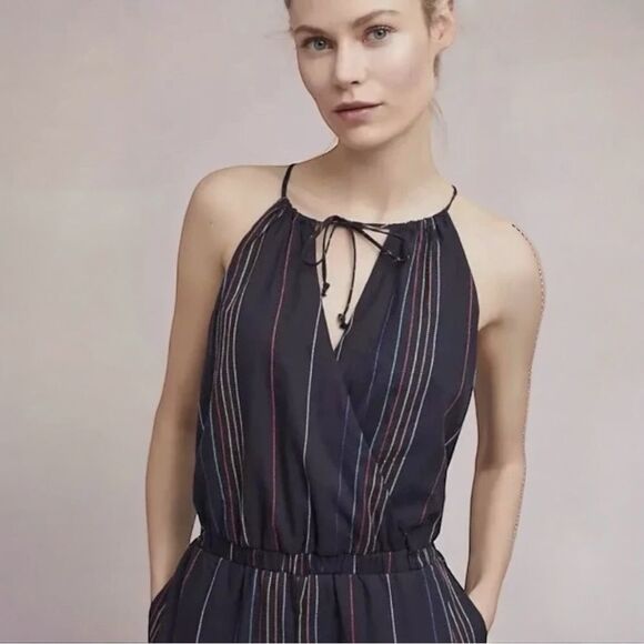 Anthropologie Dolan Striped Halter Jumpsuit Pants Size XS Navy Blue - Picture 1 of 3